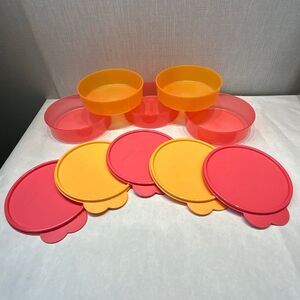 Tupperware Containers Bowls Lids Snack 500mL 6403B-3 2541D-3 Pink Orange SET 5